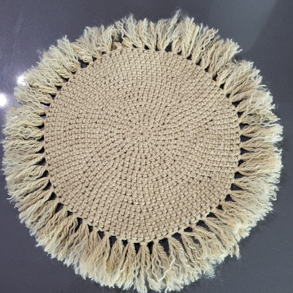 Handmade Fringe Knitted Table Coaster Placemat Large
